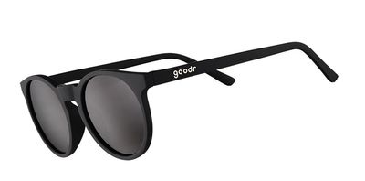 Goodr Circle G It&#39;s Not Black, It&#39;s Obsidian sunglasses with circular black frames and polarized black lenses, designed for smaller faces.