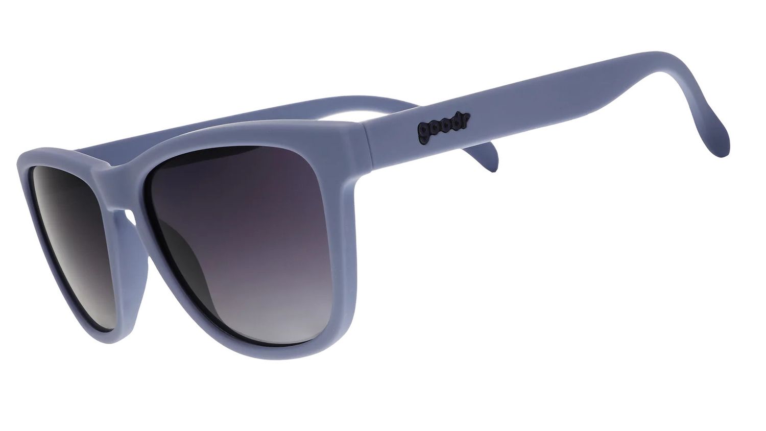 Gray Goodr OG sunglasses with black gradient polarized lenses on a white background.