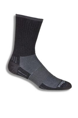 Wrightsock Escape Crew Anti-Blister socks in black, displayed upright with visible cuff height and double-layer construction.