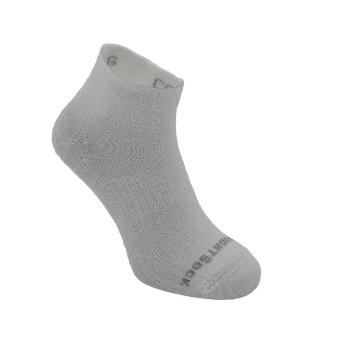 Wrightsock Coolmesh II Quarter Socks in light gray, displayed with visible double-layer design and mesh ventilation panels.

