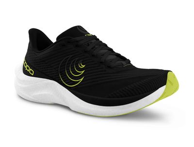 Men’s ultra-light Topo Cyclone 3 running shoes in black and lime.