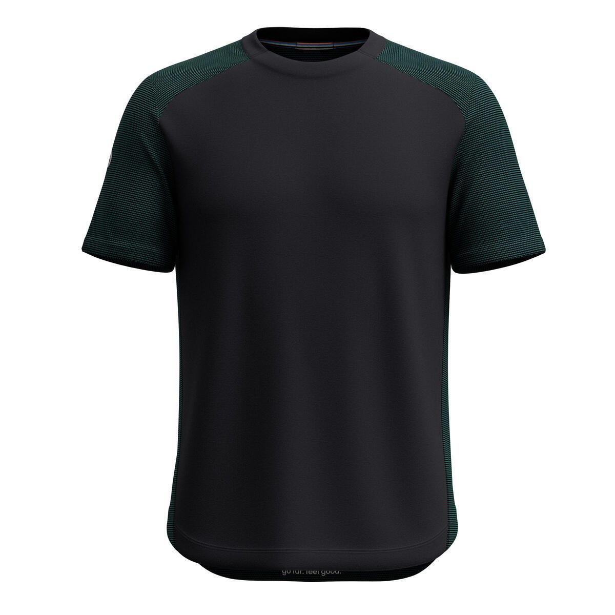 Men’s merino workout tee with mesh ventilation and relaxed fit in black and green

