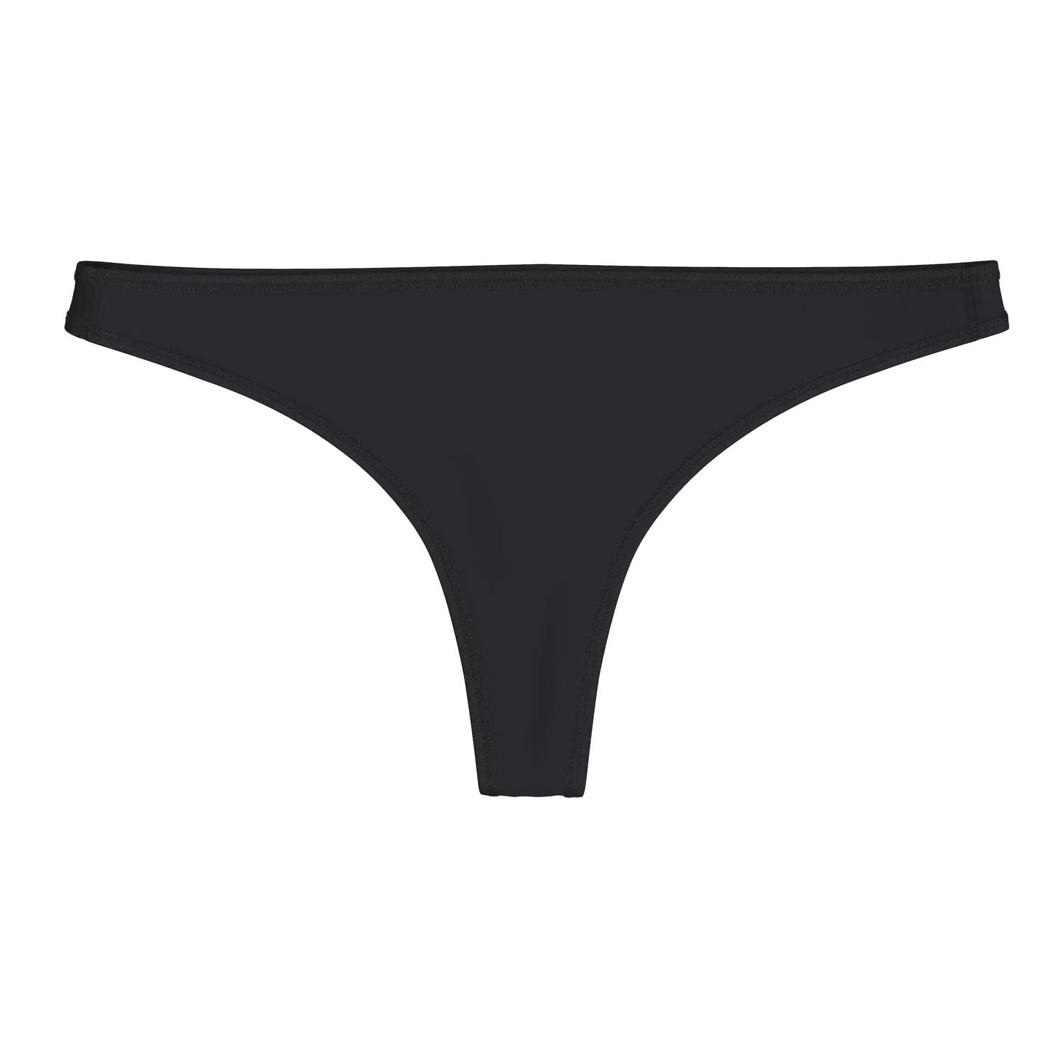 Smartwool Women&#39;s Everyday Merino Thong in black, laid flat to show slim fit and lightweight fabric.

