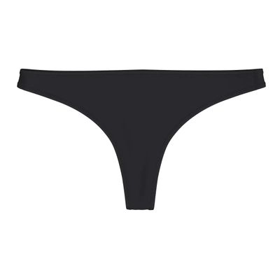 Smartwool Women&#39;s Everyday Merino Thong in black, laid flat to show slim fit and lightweight fabric.

