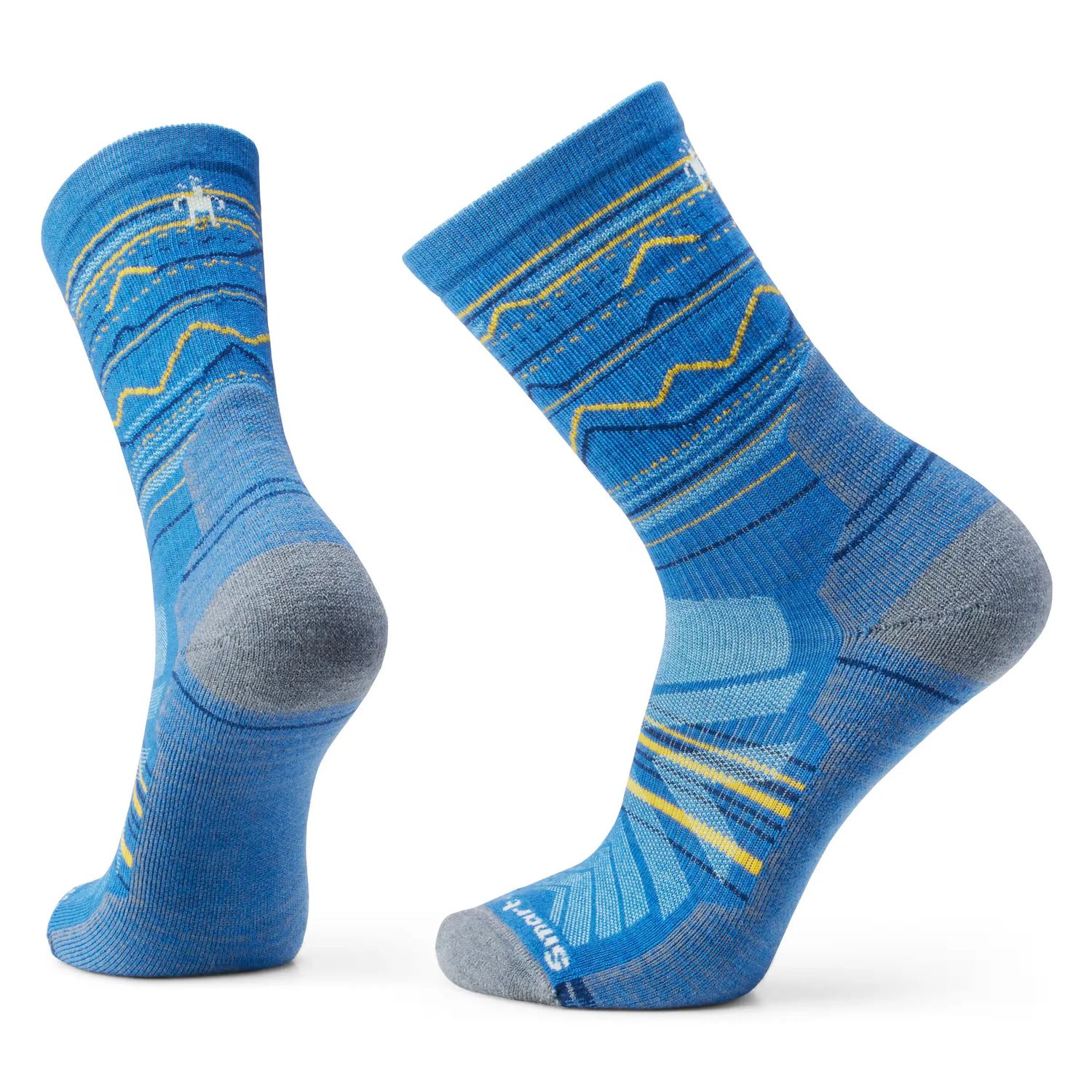 Smartwool Hike Light Cushion Mountain Range Crew Socks with mountain graphic in laguna blue