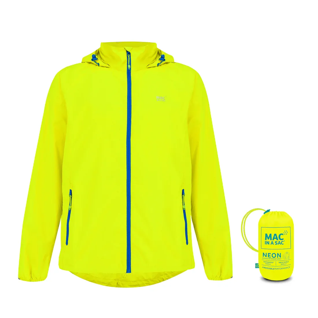 Neon Packable Waterproof Jacket, Color: Yellow, Size: Sm