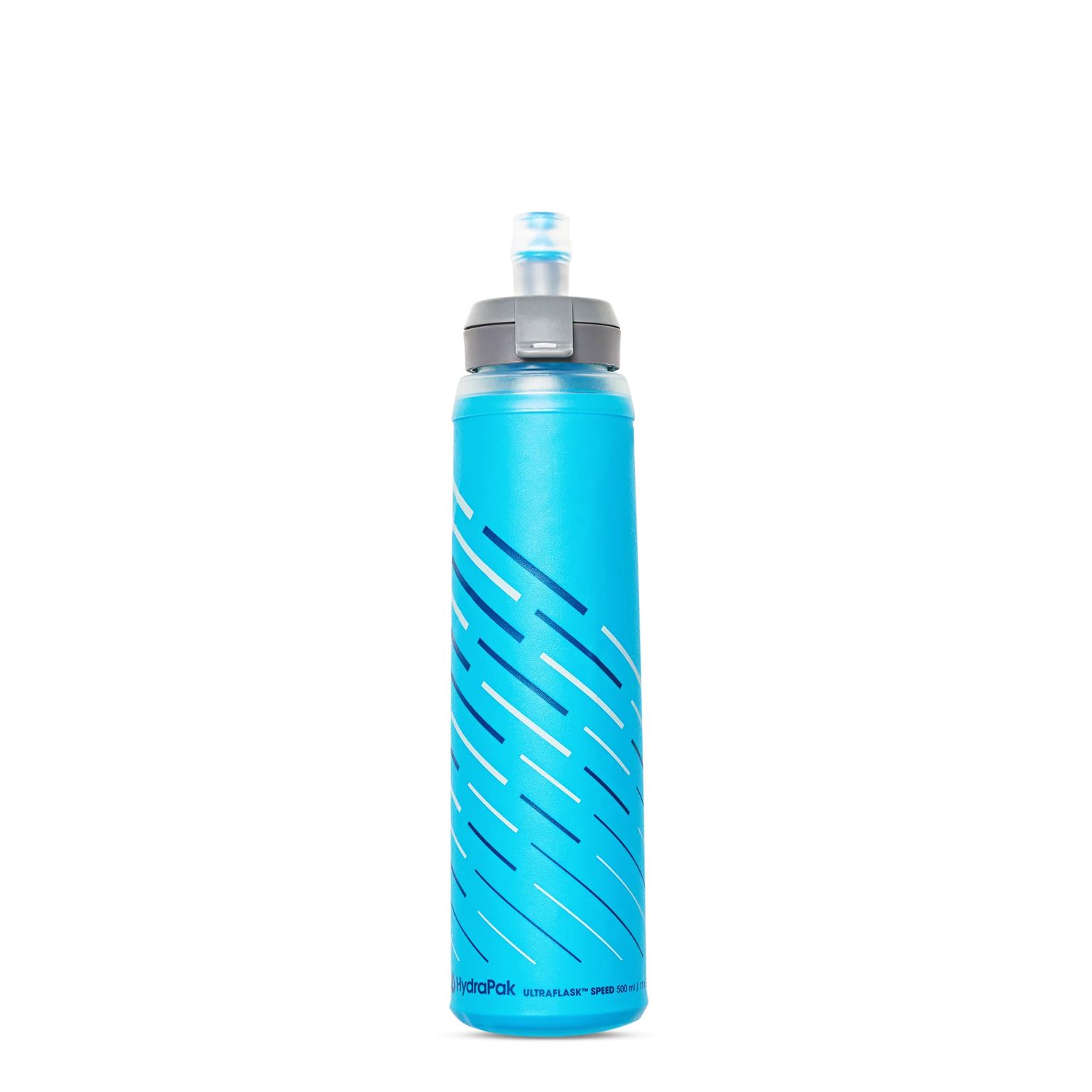 HydraPak UltraFlask 500ml soft water bottle with SpeedFill cap, shown fully expanded.