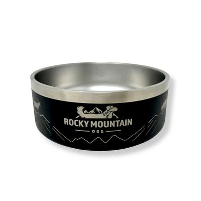 stainless steel dog bowl with Rocky Mountain wildlife design
