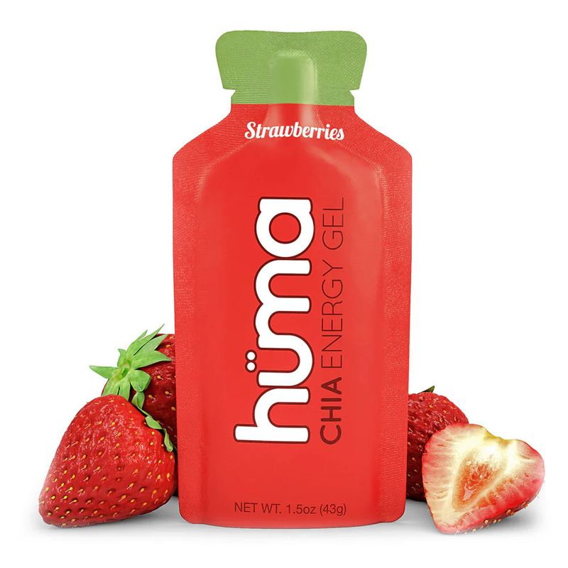 Hüma Strawberry energy gel made with real fruit and chia seeds