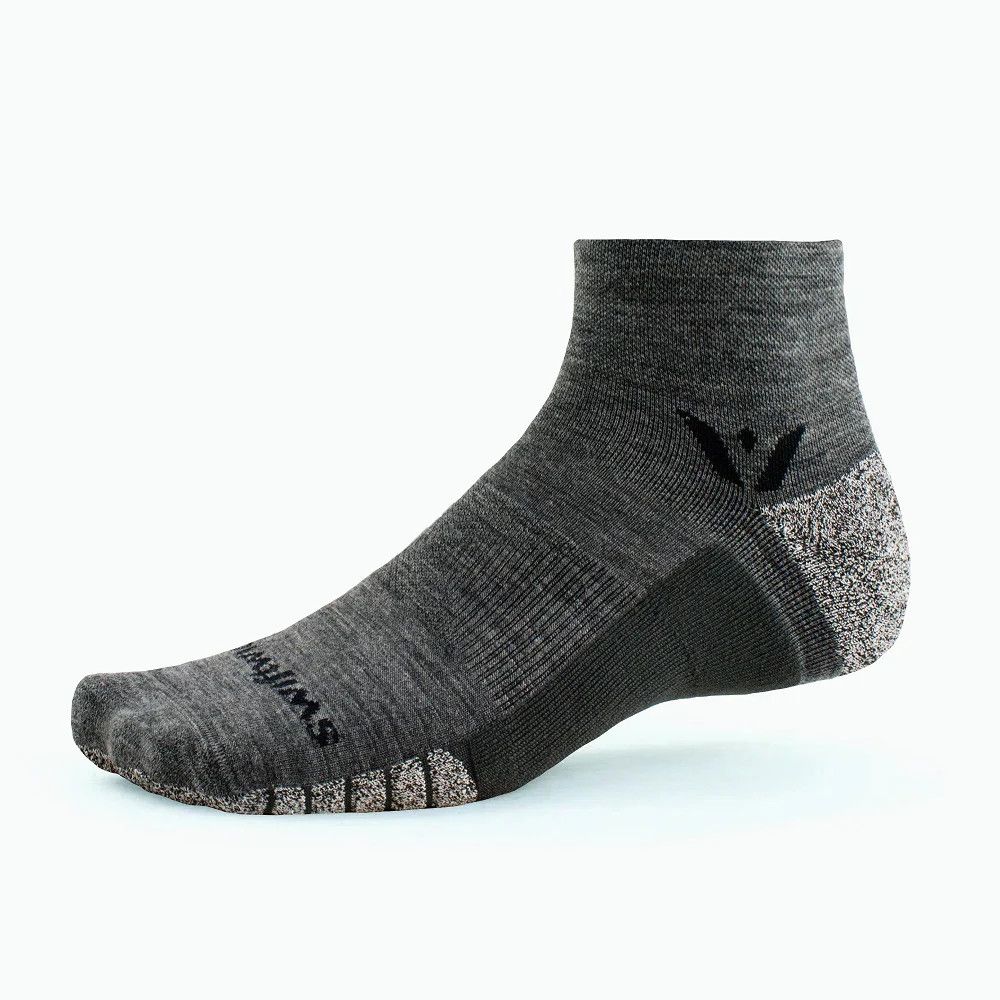Quarter crew Merino wool trail running in heather grey