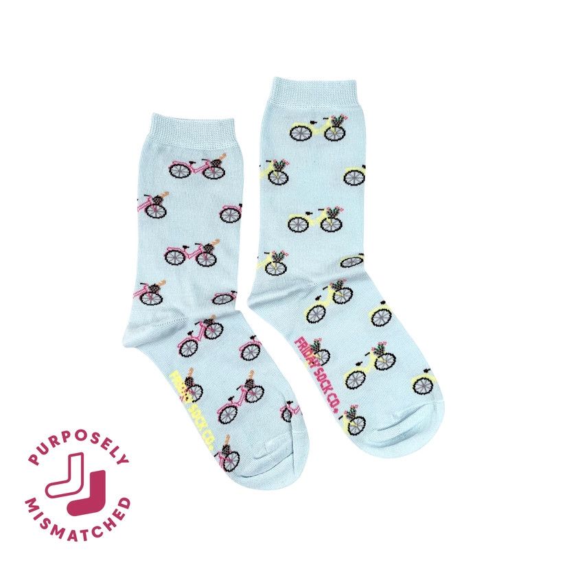 Pink &amp; Yellow Bicycle Socks Women&#39;s 5-10