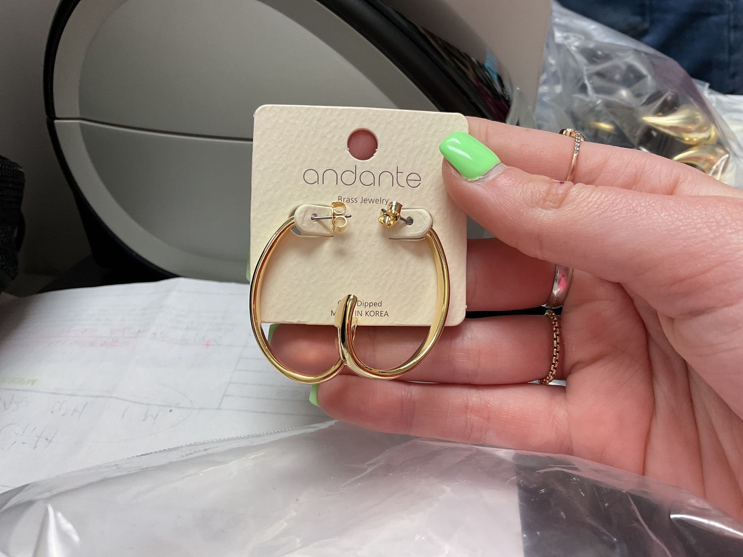 Long gold hoop earrings