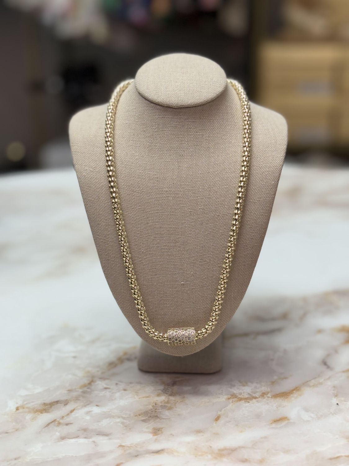 Pave Barrel Chain Necklace