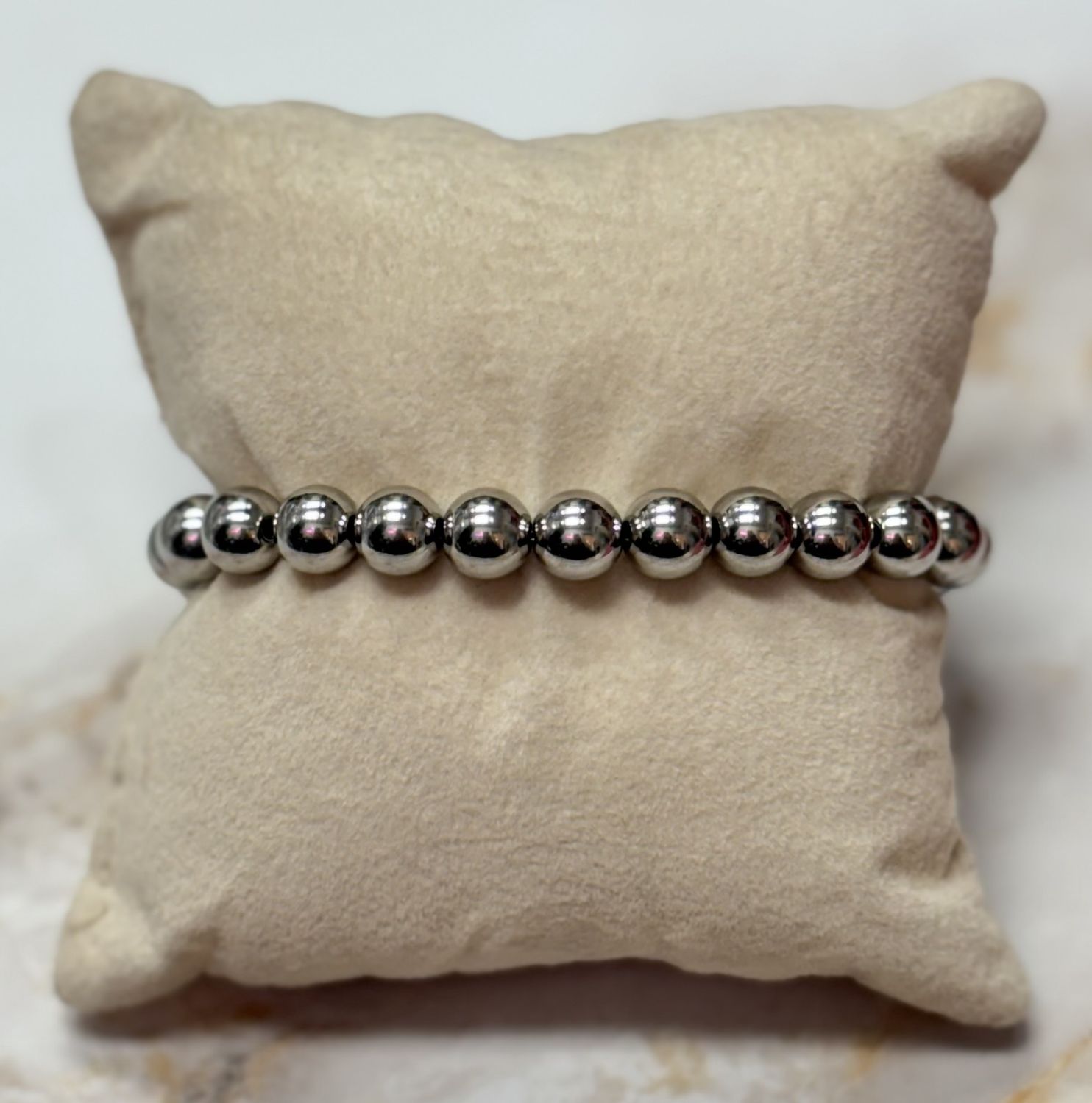 8mm Silver Beaded Bracelet