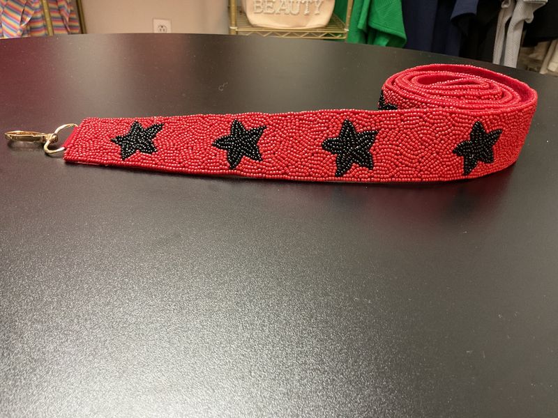 Red and black beaded purse strap