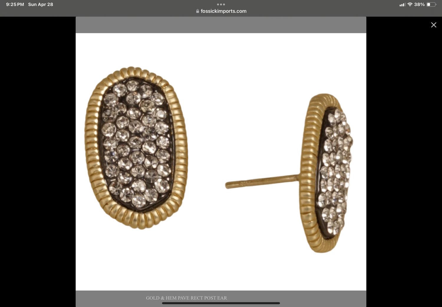 Gold &amp; Hem Pave Rectangle Post Earrings