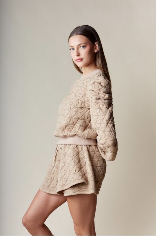 Quilted Puff Sleeve Top and Skort Set