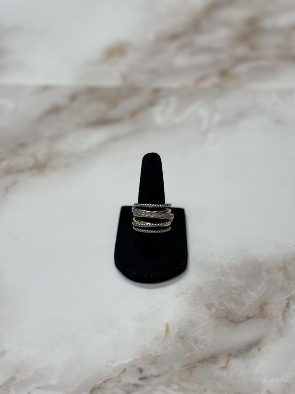 Wide Two-Tone Cable Band w/cz’s