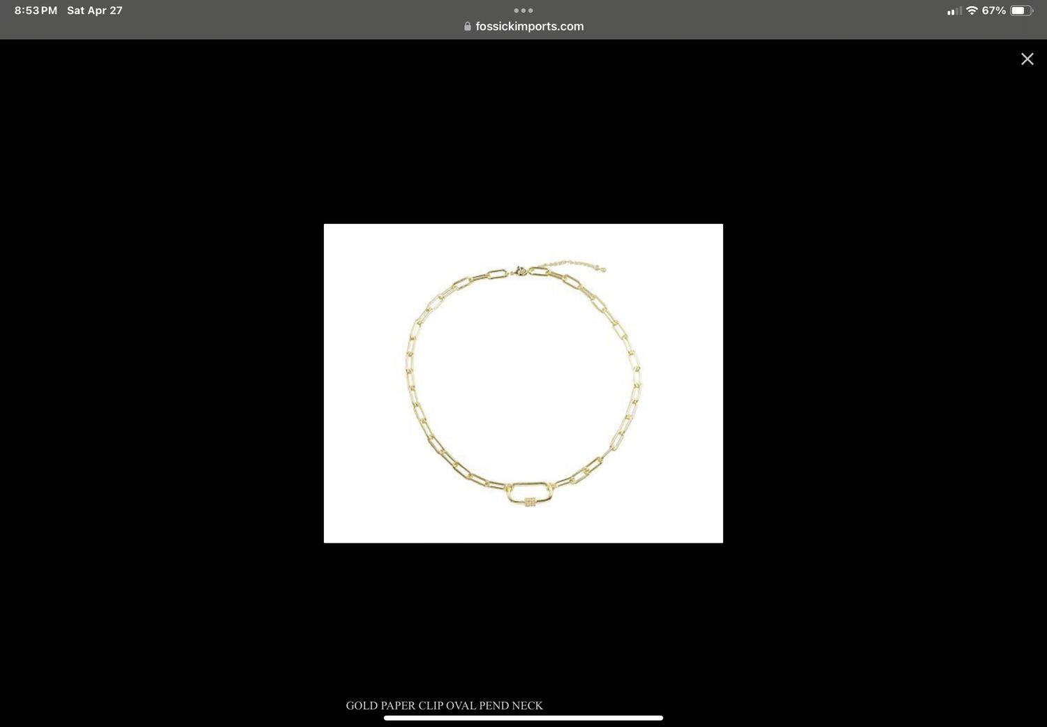 Gold paperclip necklace with twist lock pendant