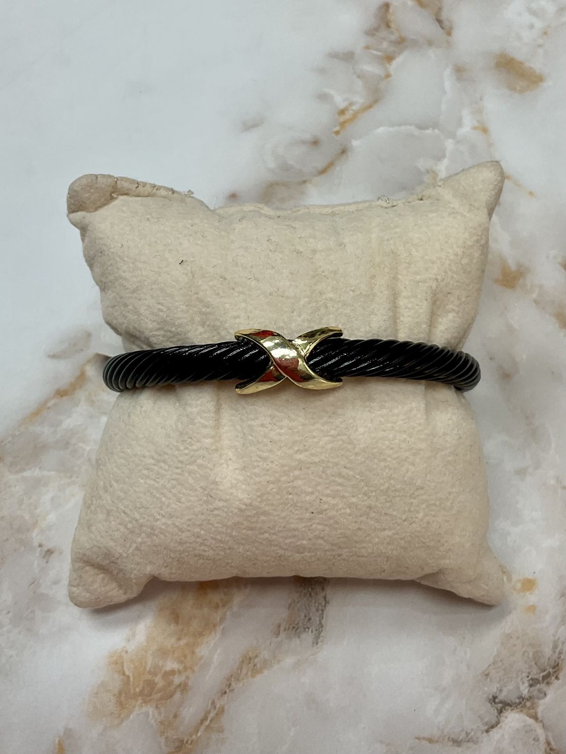 Black cable bracelet with x