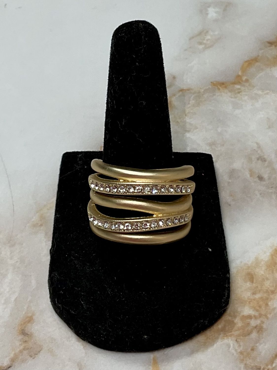 Wide Gold Multi Band CZ ring