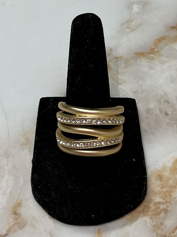 Wide Gold Multi Band CZ ring