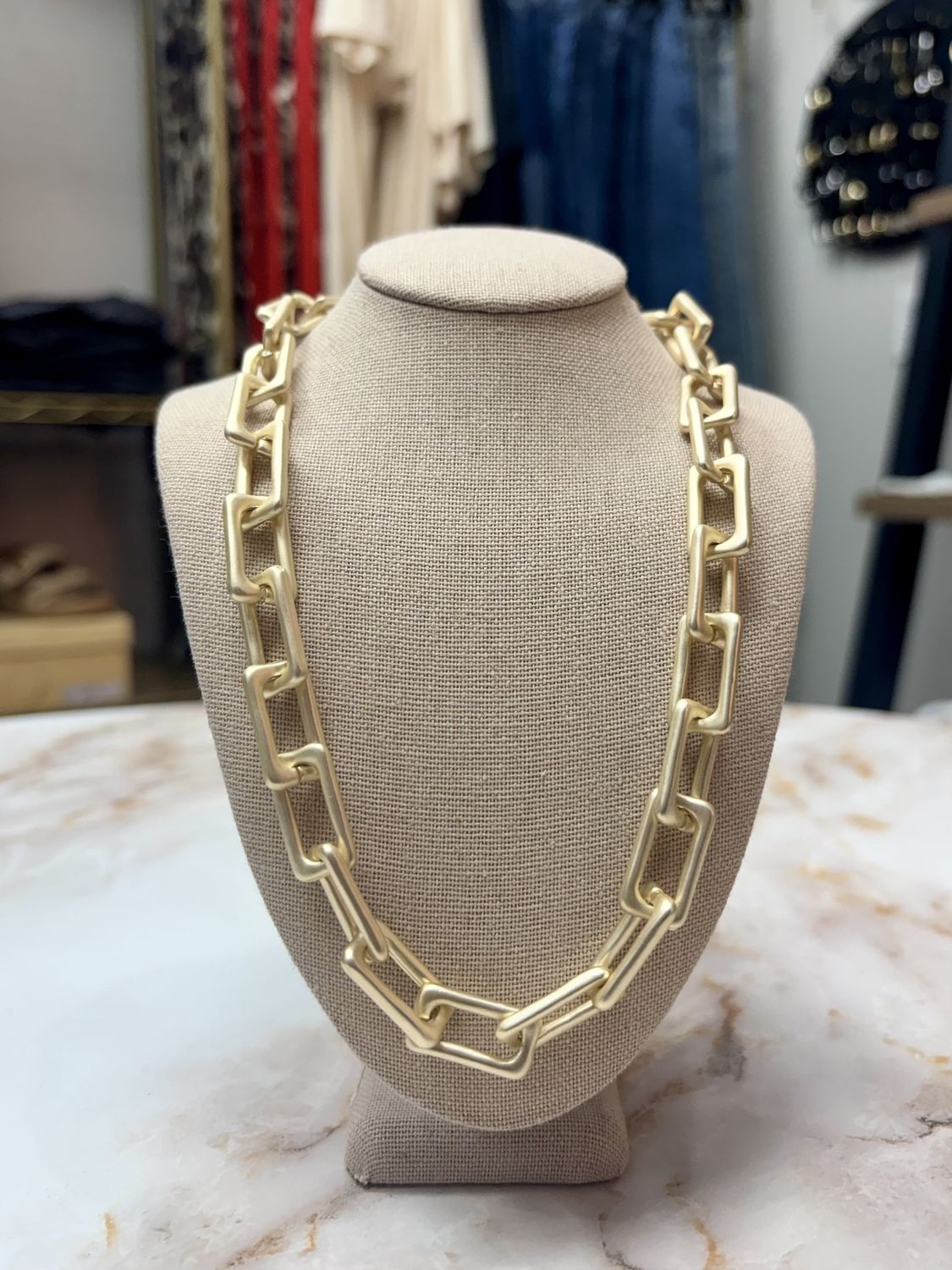 Brushed gold rectangle link necklace