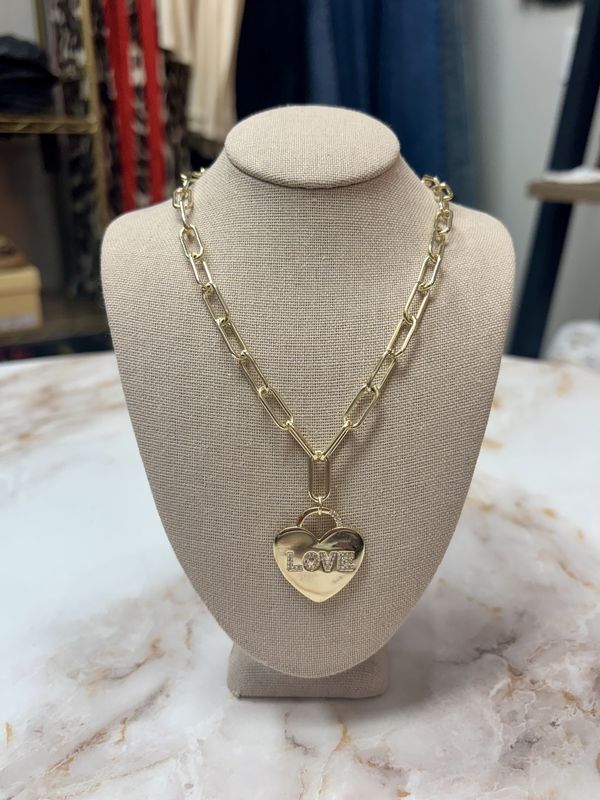 Gold Paperclip love heart necklace