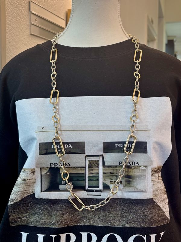 Two tone rectangle link chain necklace