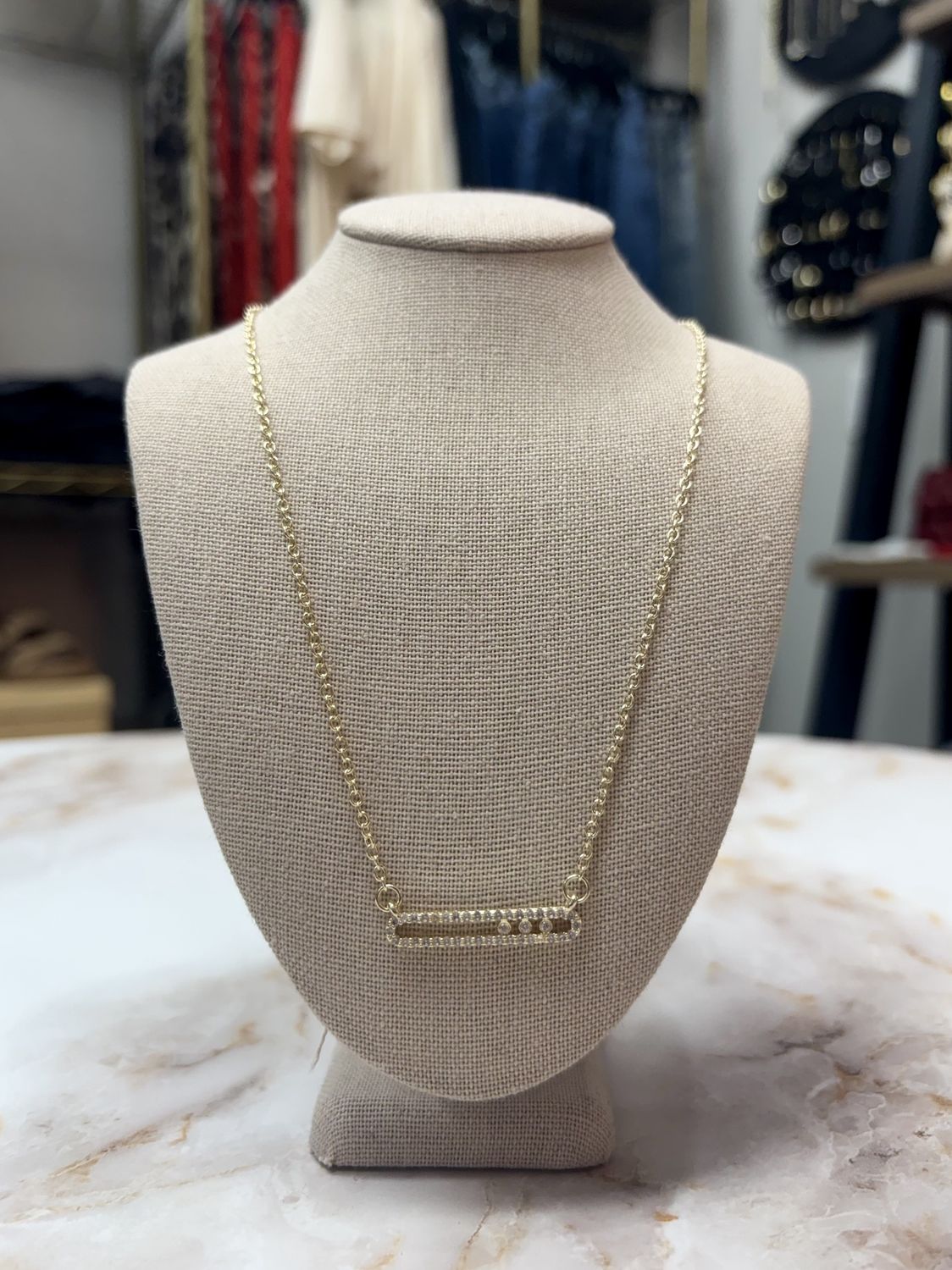 Gold cz bar necklace