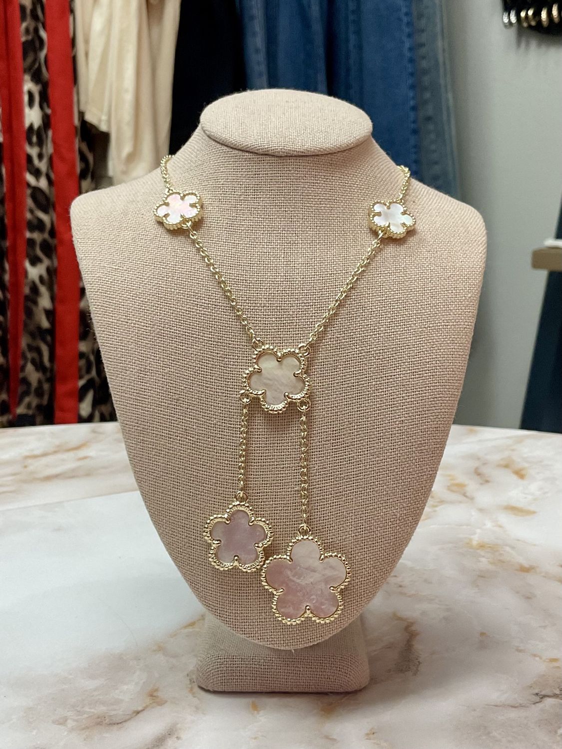Gold neck mop flowers double dangle