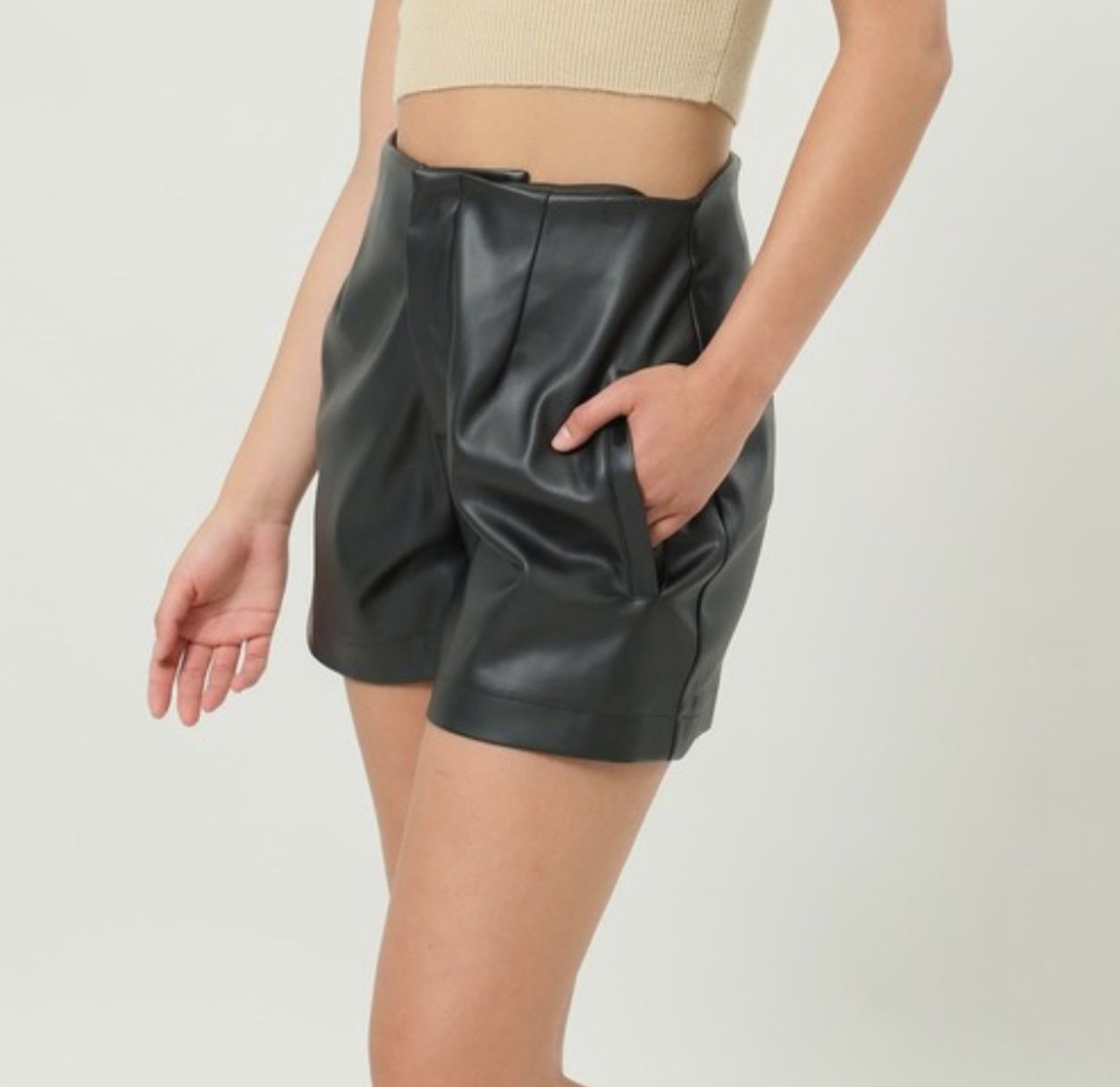 Black leather shorts