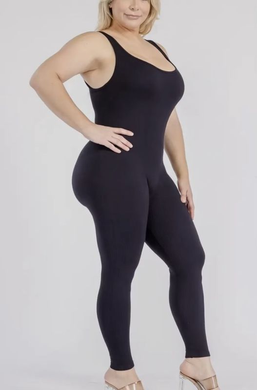 Plus size square neck seamless jumpsuit