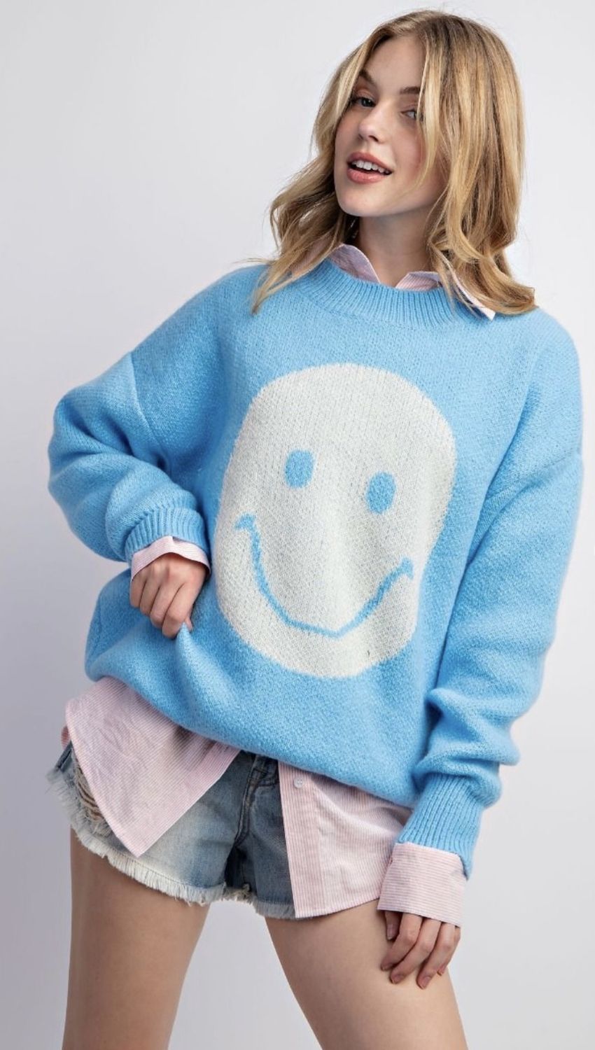 Ls Smile Face Pattern Knit
