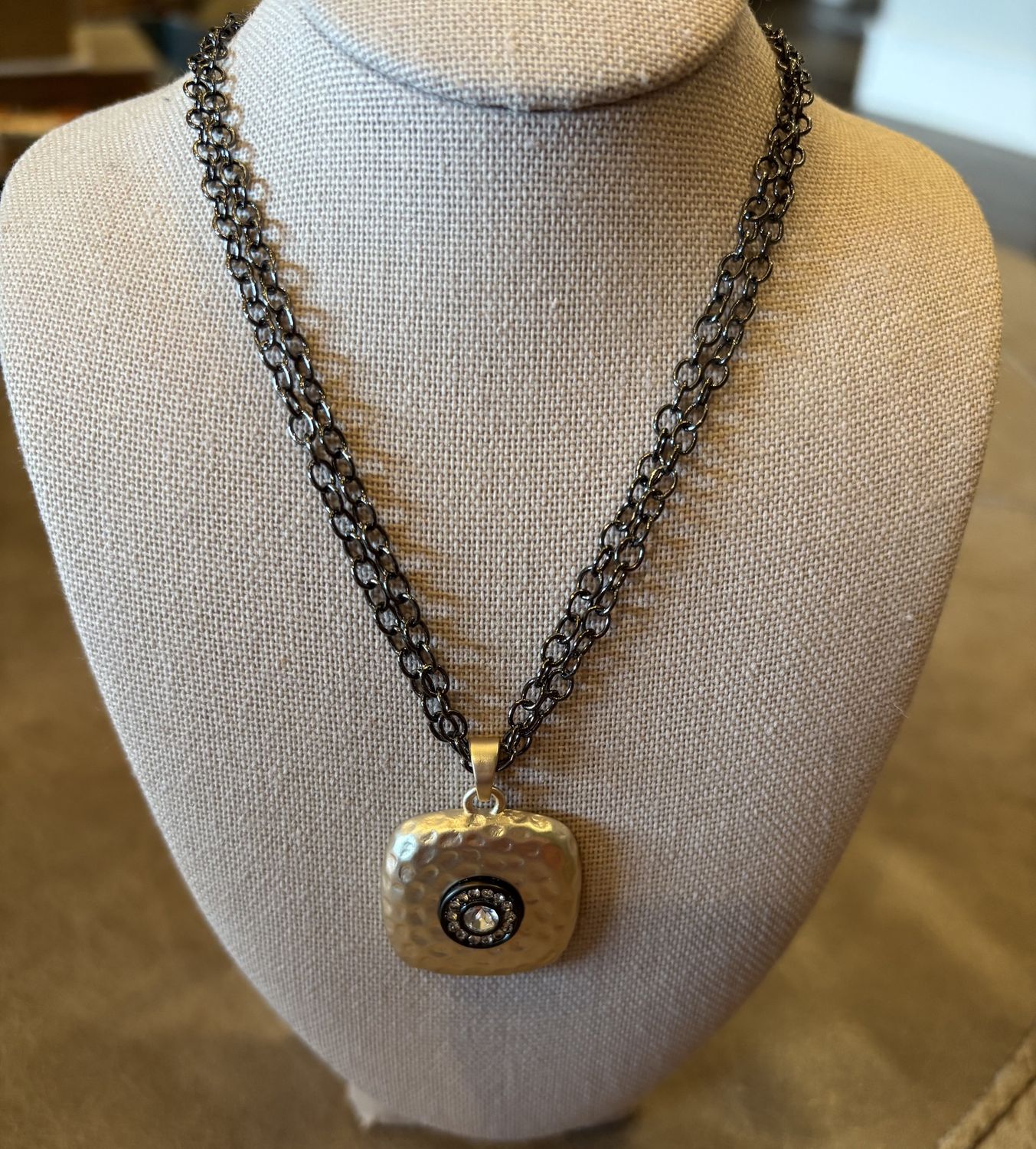 Layered Black Chain w/Gold &amp;Black Square