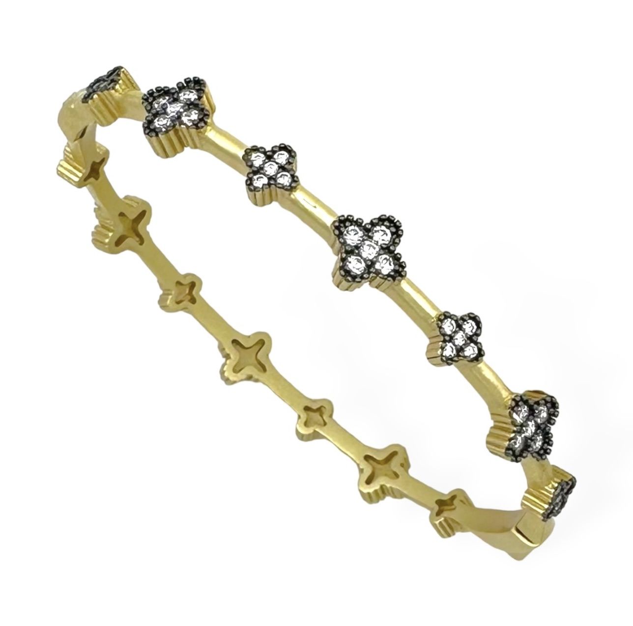 Brushed Gold Bracelet w/Hem Flowers
