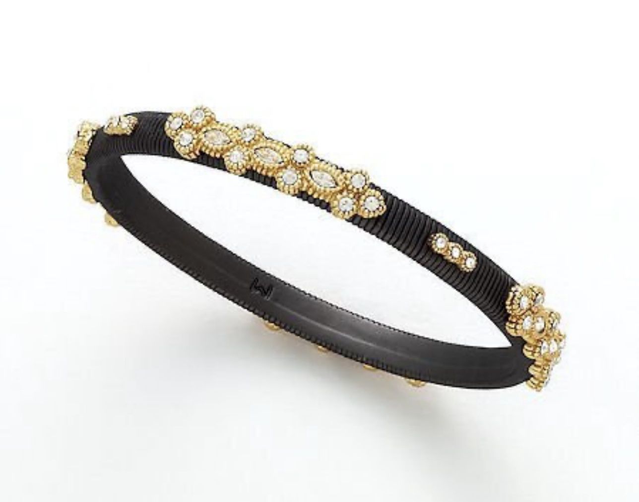 Black Hem Cable Bangle w/Gold &amp; CZ’s