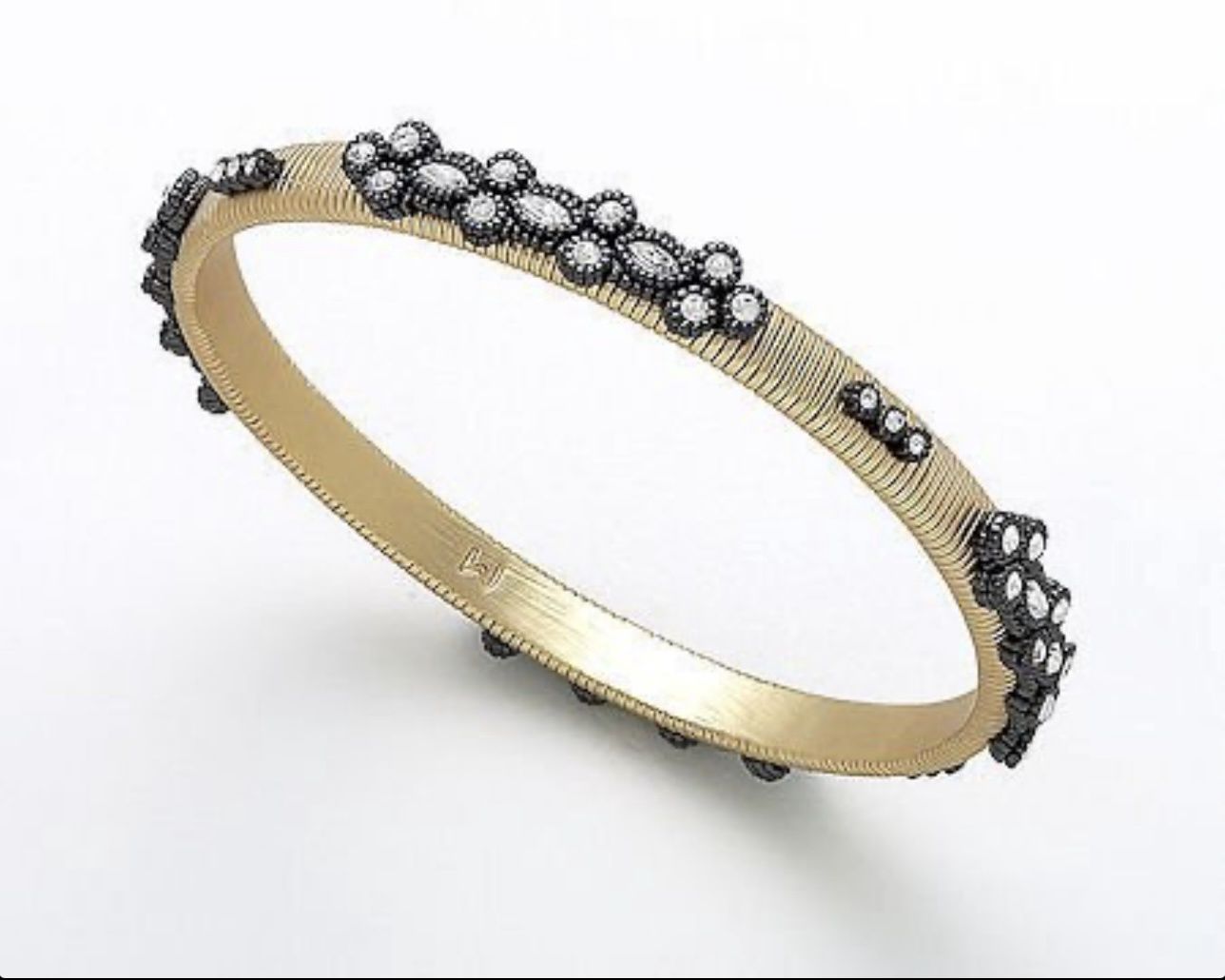 Gold Cable Bangle w/Hem &amp; CZ’s