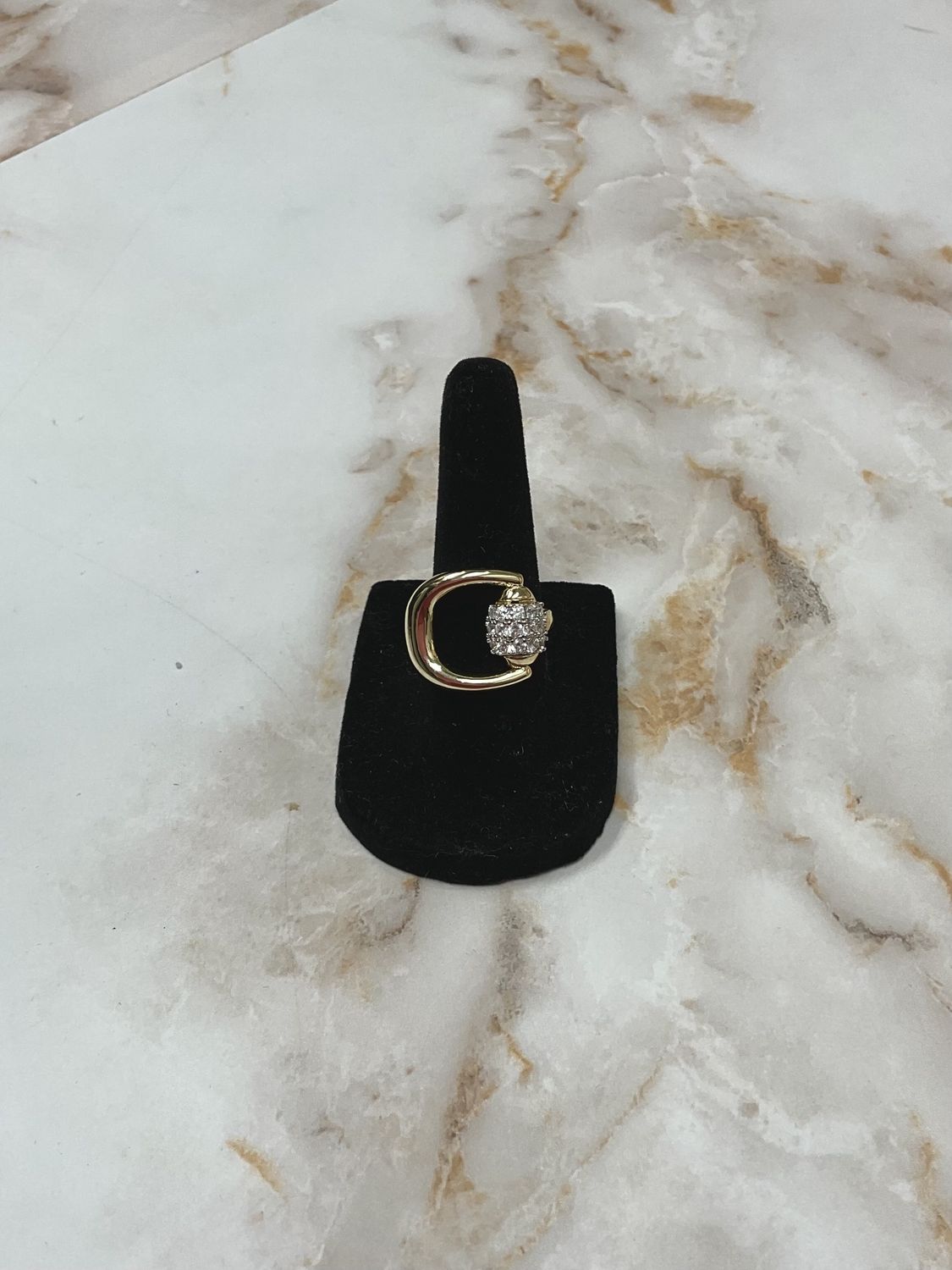 Gold Horseshoe Ring Pave Barrel