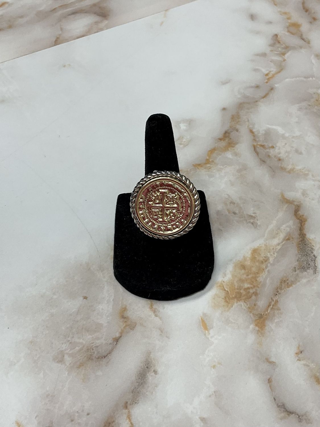 Two Tone Gold Coin Ring