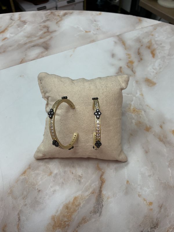 Gold Hoops w/ Black Clovers