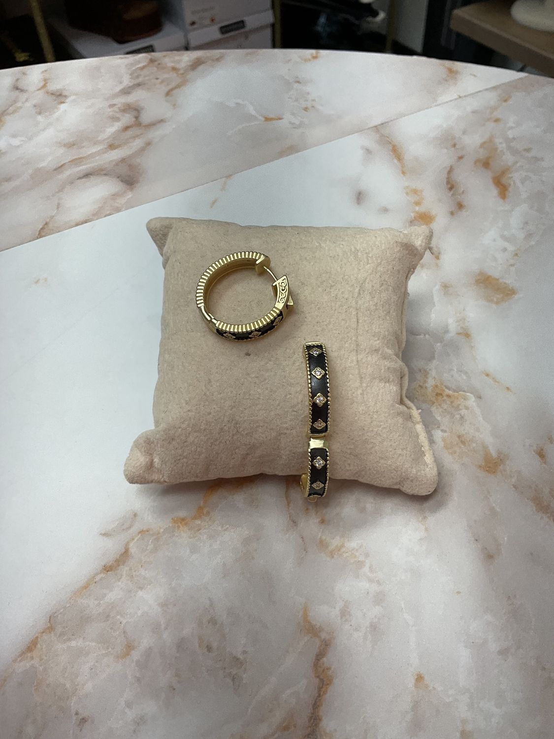 Black &amp; Gold Hoops w/ Clover