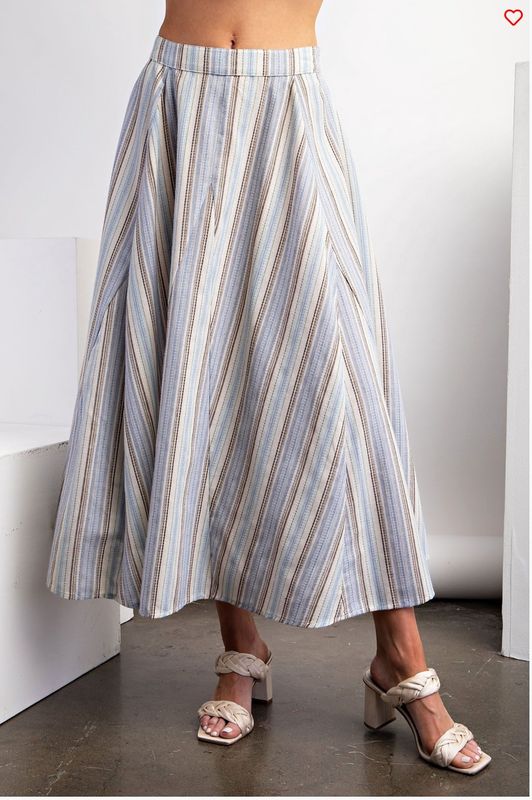 Striped Poly Linen Maxi Skirt