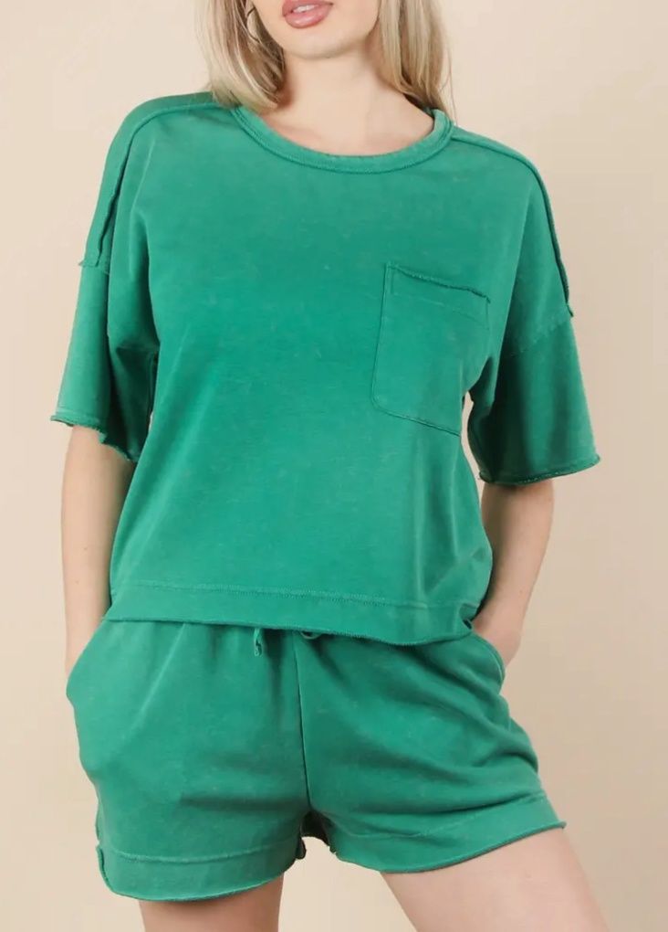 Plus Mineral Washed Comfy Knit Top &amp; Shorts Set