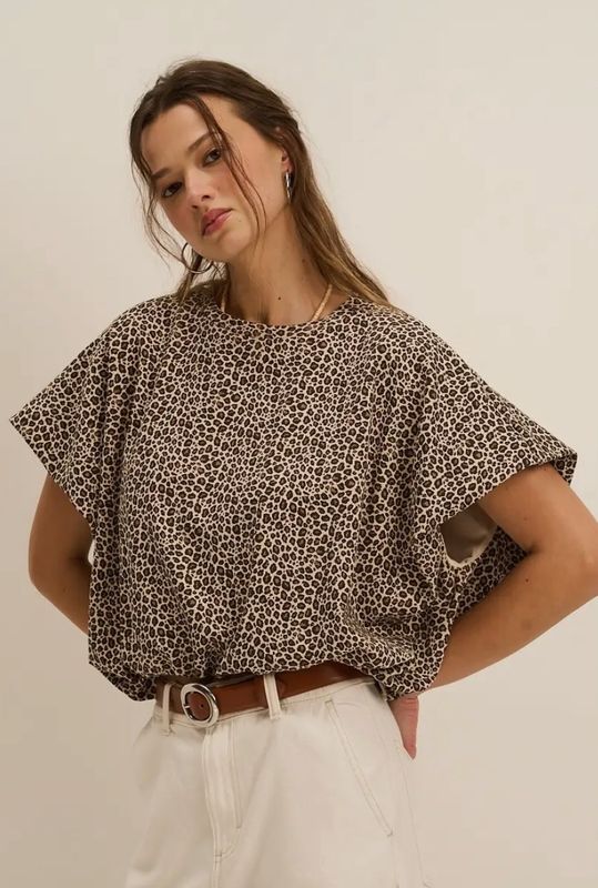 Leopard Knit Short Bubble Top