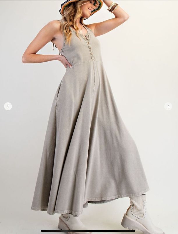 Sage Grey sleeveless Button down Wide leg jumpsuit