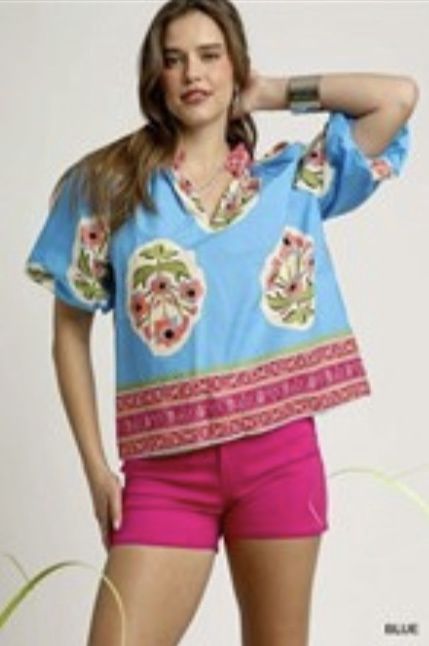 Plus Size Blue Floral Blouse