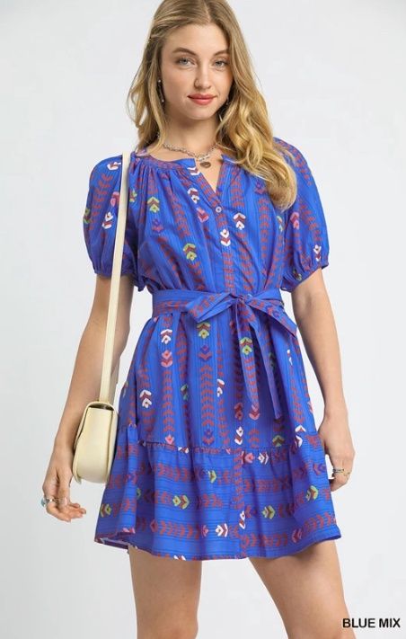 Boho Arrow Belted Mini Dress