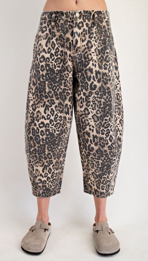 Leopard Print Barrel Jeans