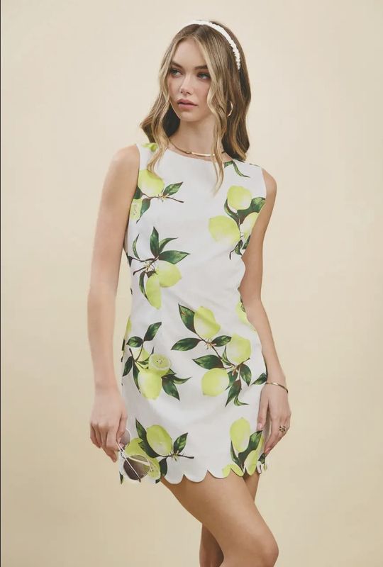 Lemon Print Back Cutout with Self Tie Dress